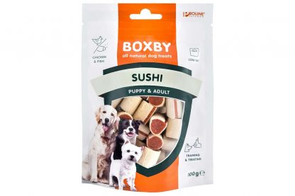 De Proline Boxby Original Sushi hondensnacks zijn zachte snacks met kip en koolvis. De snacks zijn door hun vorm ideaal voor het belonen van uw hond tijdens trainingen. De hondensnacks zijn door hun zachtheid ook geschikt voor de wat kleinere hond.