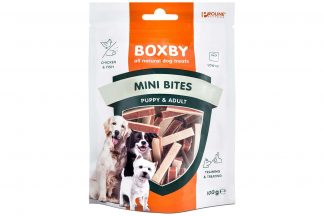 De Proline Boxby Puppy Snacks Mini Bites zijn speciaal ontwikkeld voor puppy's. De snacks zijn niet te groot en makkelijk kauwbaar. Bovendien zijn ze onweerstaanbaar smakelijk voor kleine rakkers omdat deze hondensnack is gemaakt van kip en vis.