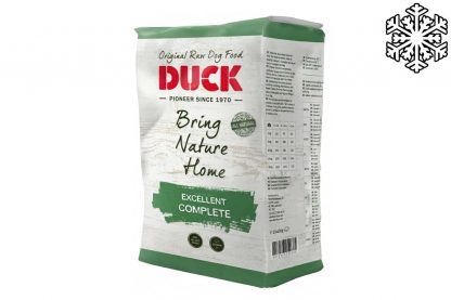 Duck Excellent Compleet is geschikt voor alle honden, wordt bijzonder aanbevolen voor werkende honden en pups. Verkrijgbaar in 1 kg of 8 kg verpakking.