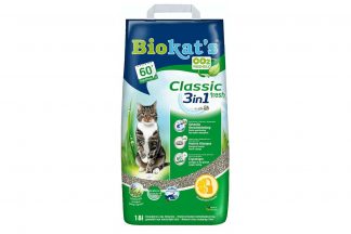 Biokat's Classic Fresh werkt klontvormend met aangenaam ruikende geurstoffen. De nieuwe Biokat's Fresh zorgt voor een frisse lentebries in uw huis, nadat de kat naar de bak is geweest! U en uw kat zullen het fijn vinden. Dankzij de 3 verschillende korrelgroottes door elkaar is deze kattenbakvulling extra effectief!
