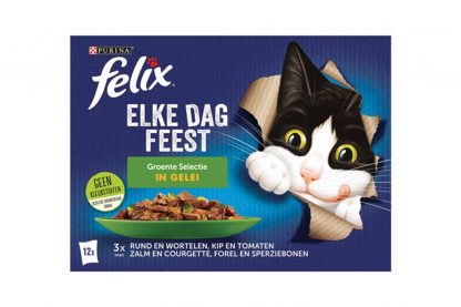 Felix Elke Dag Feest bestaat uit een reeks heerlijke maaltijden die eruit zien als echt vlees en zó lekker ruiken dat je kat niet kan wachten tot zijn bakje op de grond staat! Het ziet er echt uit alsof je het zelf hebt klaargemaakt