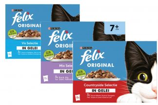 Felix Selectie in Gelei is een klassieker met lekkere stukjes met vlees of vis in een sappige gelei is favoriet bij elke kat. Je hebt geen minuut rust tot het is opgediend!