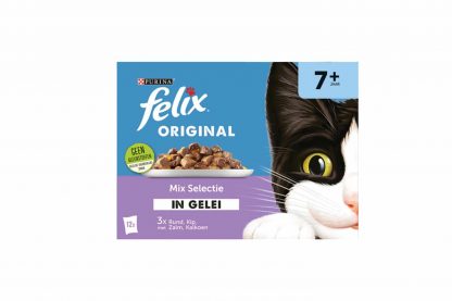 Felix Selectie in Gelei is een klassieker met lekkere stukjes met vlees of vis in een sappige gelei is favoriet bij elke kat. Je hebt geen minuut rust tot het is opgediend!