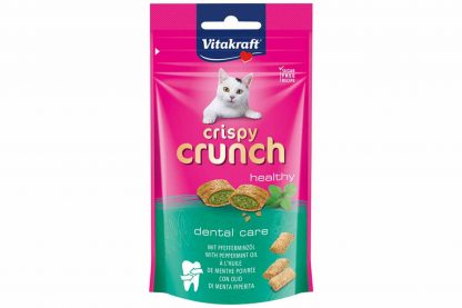 De Vitakraft Crispy Crunch pepermuntolie anti-tandplak zijn lekkere zachte kussentjes met een heerlijke functionele crèmevulling. De Vitakraft Crispy Crunch zijn een absoluut hoogtepunt voor uw kat!
