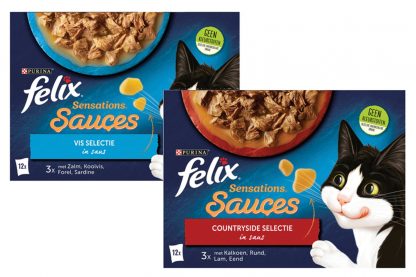 Felix Sensations Sauces selectie is een assortiment heerlijke maaltijden met malse reepjes met vlees of vis in verschillende saussmaken voor een onweerstaanbare verrassing. Ze zien, ruiken en smaken heerlijk zodat jouw kat ze onweerstaanbaar lekker zal vinden.