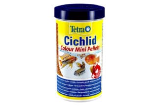 Tetra Cichlid Colour Mini is een totaalvoeder voor kleine cichliden. De Multi Pellet formule bevat natuurlijke kleurversterkers speciaal ten behoeve van rood, oranje en geel gekleurde Cichliden. Rijk aan hoogwaardige eiwitten en andere voedingstoffen om te voldoen aan de voedingsbehoeften van Cichliden.
