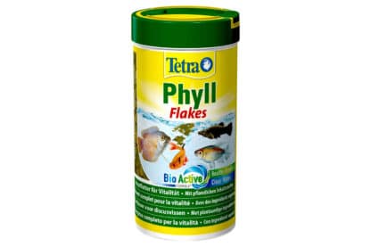 Tetra Phyll Flakes is hoofdvoer met plantaardige ingrediënten voor het dagelijks voeren van alle siervissen. Het hoogwaardige vlokkenmengsel ondersteunt de vitaliteit en weerstand. De essentiële vezels ondersteunen de spijsvertering. De BioActive-formule ondersteunt een gezond immuunsysteem. 