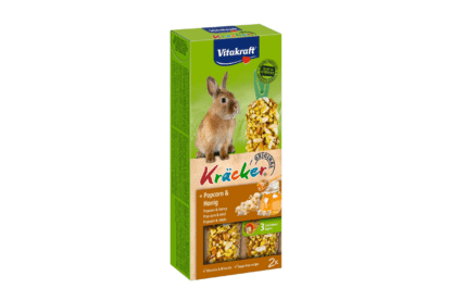 De Vitakraft kräcker konijn - popcorn en honing zijn een verantwoorde lekkernij en bevat lekkere granen, popcorn en honing op een natuurlijk knabbelhoutje.