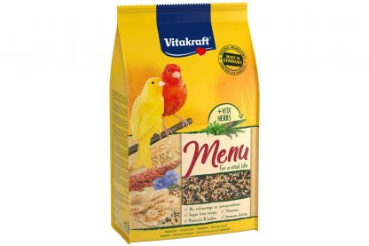 Vitakraft Premium Menu kanariezaad is een specifiek ontwikkelde voeding voor de kanarie, bevat alle essentiële vitaminen en mineralen voor de vogel. Het Vitakraft Premium Menu bevat onder andere zaden, levertraan en honing en is ideaal als basisvoeding voor de kanarie.