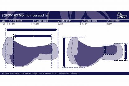 Harry’s Horse Riser pad Merino zadel onderlegger is gemaakt met Merino wol en uitsparing voor de ruggenwervels. Aan beide zijden van de ruggengraat voorzien van twee inlagevlakken.