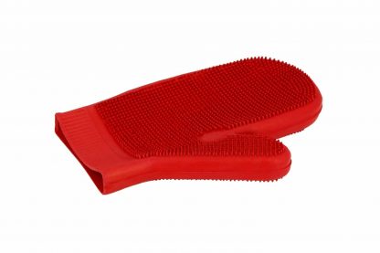 De dubbelzijdige poetshandschoen is gemaakt van een natuurlijk rubber met fijne tanden om het haar op te tillen en de bloedsomloop te stimuleren. 