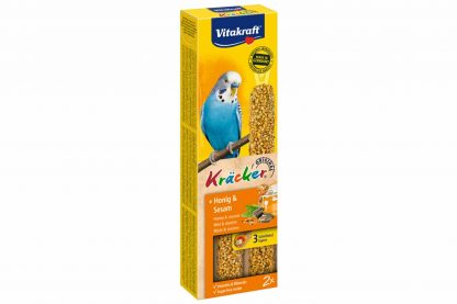 De Vitakraft kräcker parkiet is een verantwoorde lekkernij en bevatten lekkere granen, zaden, honing en sesam op een natuurlijk knabbelhoutje.