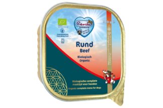 Renske biologisch natvoer graanvrij rund is een complete, graanvrije, biologische maaltijd voor de hond. Bereid met 100% gecontroleerde biologische producten.