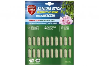 De Protect Garden Sanium insectenpin is een gebruiksklaar product ter bestrijding van insecten zoals bladluis en witte vlieg die voornamelijk voorkomen op kamerplanten en kuipplanten.