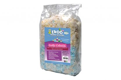 Het Ekoo Exotic Colours & Teabags nestmateriaal is een zacht, veilig en comfortabel product. Dit nestmateriaal is gemaakt babykleertjes (90%) en theezakjes (10%) en het is zacht en comfortabel nestmateriaal voor knaagdieren.