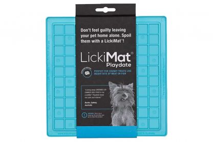 De Licki Mat Playdate likmat - Blauw is ideaal voor het voeren van natvoer of voor tussendoortjes. Voorkomt verveling en daagt mentaal uit.