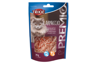 De Trixie Premio Carpaccio kattensnack zijn heerlijke glutenvrije snacks voor jouw kat. Deze lekkere snacks zijn rijk aan proteïnen en komen in een handige hersluitbare zak. Ze zijn gemaakt met heerlijke eend en vis.