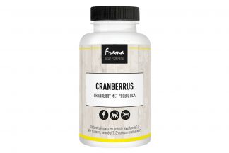 De Frama Cranberrus is een probiotica gemaakt van cranberry's. Deze probiotica zorgt voor een goede blaasfunctie met behulp van kruiden(extracten). 