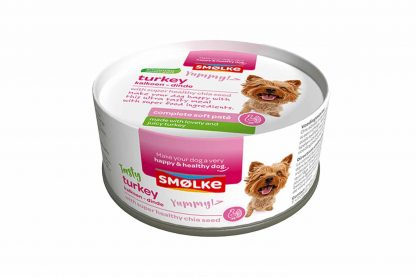 De Smolke Soft Pate kalkoen is een verrukkelijke maaltijd. Het heeft een zachte bite en verse superfood ingrediënten. Het is de daarom perfecte verwennerij voor uw hond.