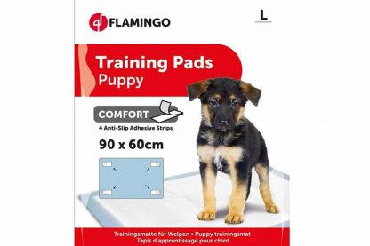 De Flamingo Puppy Training Pads zijn ideaal om te gebruiken voor puppytraining en voor in transportboxen. Het zorgt ervoor dat het tapijt of de vloer mooi droog blijft. De pads zijn sneldrogend en voelen zacht aan. Ze bestaan uit 5 lagen, gevuld met water en absorberende gel.