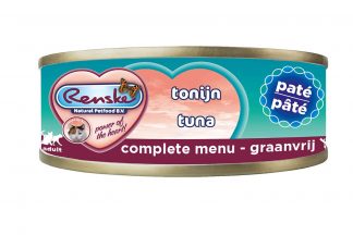 Renske kat verse tonijn met paté in blik is een smakelijke complete natvoeding voor katten. Door het hoge tonijn gehalte, is dit een zeer licht verteerbaar en smakelijke maaltijd. Renske’s ingrediënten zijn 100% natuurlijk en afkomstig van bronnen geschikt voor menselijke consumptie.