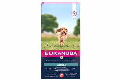Eukanuba Adult Small Medium Salmon & Barley is droge hondenvoeding voor alle volwassen rassen. Eukanuba droogvoer in brokvorm is rijk aan zalm en gerst en daarnaast perfect voor volwassen honden van kleine en middelgrote rassen.
