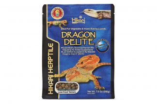 De Hikari Reptile Dragon Delite is een uniek uitgebalanceerd korrelvoer met ingrediënten van insecten en planten met nauwkeurige niveaus van vitamines en mineralen (vooral calcium), voor insecten en groenten etende hagedissen, zoals de Baardagaam.