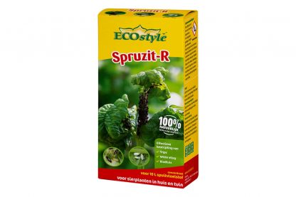 ECOstyle Spruzit R  is verkrijgbaar als concentraat of gebruiksklaar in een spuitbus. Het bestrijd onder andere bladluis, trips en witte vlieg.. Het is een contactmiddel, waardoor het belangrijk is dat je de insecten goed raakt en zowel de boven- als onderzijde van het blad en de stengel raakt.