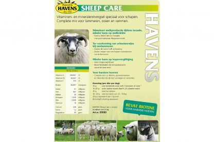 Havens Sheep Care is een vitaminen- en mineralenmengsel voor lammeren, ooien en rammen. De complete mix bevat onder andere biotine voor sterke en verzorgde hoeven. Daarnaast bevat het geen koper, waardoor er minder kans op kopervergiftiging. 