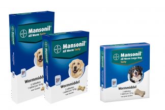 De Mansonil All Worm zijn ontwormingstabletten voor honden. Het doodt de belangrijkste rond- en lintwormen die bij honden voorkomen. Denk daarbij aan de spoelwormen, lintwormen, haakwormen en ook zweepwormen.