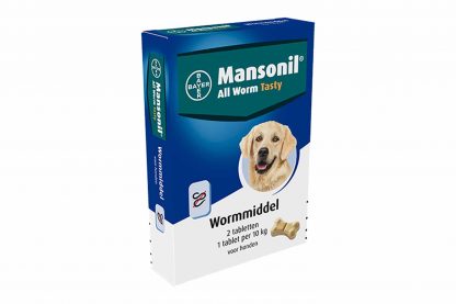 De Mansonil All Worm zijn ontwormingstabletten voor honden. Het doodt de belangrijkste rond- en lintwormen die bij honden voorkomen. Denk daarbij aan de spoelwormen, lintwormen, haakwormen en ook zweepwormen.