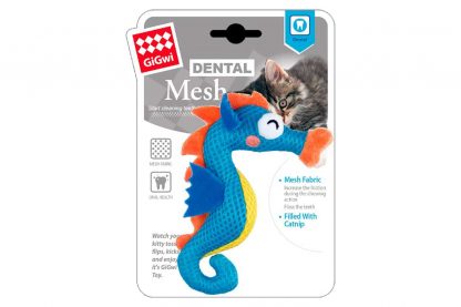 Het GiGwi Dental Mesh zeepaardje is gemaakt van mesh, dit ondersteunt een gezond gebit bij katten. Het materiaal zorgt voor een verhoogde wrijving tijdens het kauwen en heeft daardoor een reinigend effect. Het speeltje is voorzien van kattenkruid, waardoor katten er erg gek op zijn. 