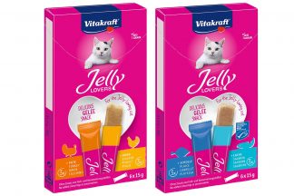 De Vitakraft Jelly Lovers kattensnack is verkrijgbaar in twee smaken, waardoor jij jouw kat kan blijven verassen en verwennen. De snack bevat veel vocht en is daardoor zeer geschikt voor katten die (te) weinig water drinken.
