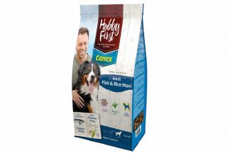 HobbyFirst Canex Adult Fish & Rice Maxi is een geëxtrudeerde hondenvoeding voor volwassen honden van grote rassen. Fish & Rice Maxi is tevens een zeer licht verteerbare, volledige en uitgebalanceerde voeding voor volwassen honden van grote rassen, die aanleg hebben voor spijsverteringsproblemen en/of een gevoelige huid en vacht.