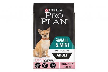 Pro Plan Adult Small & Mini met Optiderma rijk aan Zalm bevat alle voedingsstoffen die een hond nodig heeft om in zijn behoefte te voorzien. Daarnaast bevat het ook voedingsstoffen voor het ondersteunen van een gezonde huid en glanzende vacht.
