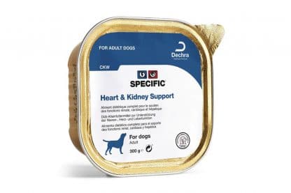 Specific CKW Heart & Kidney Support natvoeding is ontwikkeld als voedingsondersteuning voor volwassen honden met een verminderde hart-, lever-, of nierfunctie. De voeding is rijk aan Omega 3 uit vis en een laag gehalte aan eiwitten.