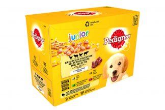 De Pedigree Multipack pouch junior in gelei bevat natvoeding in gelei voor jonge honden. De natvoeding is een volledige maaltijd.