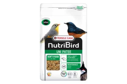 Nutribird Uni Patee is een volledig voeder voor vruchten- en insectenetende vogels, met hoge voedingswaarde en smakelijkheid.
