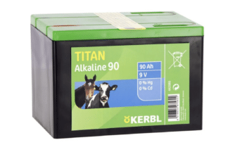 De Kerbl TITAN Alkaline 90 batterij produceert gedurende zijn hele levensduur een constante hoogspanning. Dit betekent dat het afrasteringsapparaat gedurende deze tijd ook een constante output afgeeft. Vrij van kwik en cadmium.