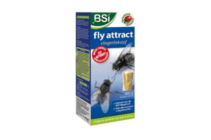 De BSI Vliegenlokstof Fly Attract 10x40 gram is een vliegenlokstof voor huisvliegen, stalvliegen, vleesvliegen en steekvliegen. Doe 1 zakje lokstof in de vliegenval of vangzak.