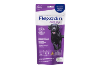 Flexadin Adult Dog werd ontwikkeld om aan de specifieke noden te voldoen van volwassen en senior honden, ouder dan 2 jaar. Flexadin Adult Dog bevat de unieke combinatie van UC-II®, Omega 3-vetzuren en Vitamine E ter ondersteuning van de gewrichten van je hond.