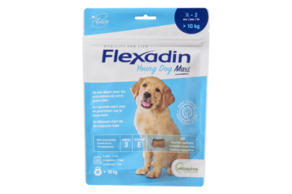 Je opgroeiende hond vraagt heel wat van zijn gewrichten. Daarom werd Flexadin Young Dog Maxi ontwikkeld, om aan de specifieke noden van je jonge hond te voldoen en de gewrichten in dit belangrijk stadium zo goed mogelijk te ondersteunen.