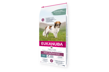 Eukanuba Daily Care Mono-Protein Volwassen Alle rassen Eend is speciaal samengesteld om te voorzien in de behoeften van honden met voedselallergieën of intoleranties.