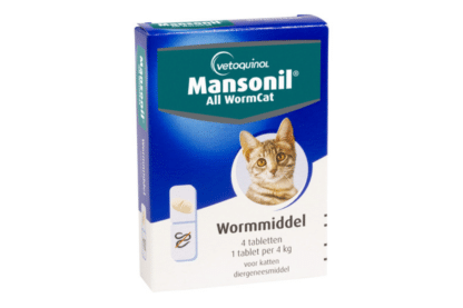 All Worm tabletten - 4 tabletten is makkelijke en volledige ontworming tegen alle belangrijke maagdarm-parasieten bij katten, met aangepaste ellipsvorm om het inslikken te bevorderen.
