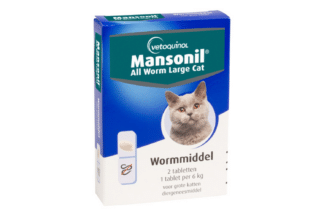 All Worm tabletten Kat Large - 2 tabletten is makkelijke en volledige ontworming tegen alle belangrijke maagdarm-parasieten bij katten, met aangepaste ellipsvorm om het inslikken te bevorderen.