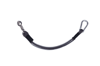 De Vastzetlijn 90 cm - Grijs is een touw welke in de trailer gebruikt kan worden om paarden snel en veilig vast te zetten. Voorzien van een karabijnhaak.
