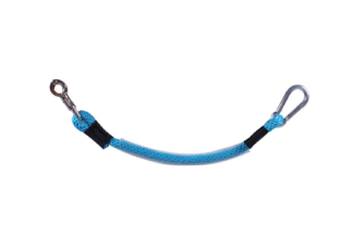 QHP Vastzetlijn 90 cm - Turquoise is een touw welke in de trailer gebruikt kan worden om paarden snel en veilig vast te zetten. Voorzien van karabijnhaak.