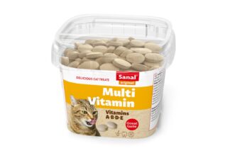 De Sanal Multi Vitamin Bites is aanvullend diervoer voor de kat. Het zijn heerlijke beloningssnoepjes met vitamine B en calcium ter ondersteuning van de gezondheid.  Deze snoepjes zijn verrijkt met vitamine B complex, ter ondersteuning van de weerstand en het zenuwstelsel. Calcium zorgt voor sterke botten en tanden. 