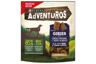 De Purina Adventuros Hertsmaak snack bevat geen toegevoegde kunstmatige kleurstoffen. Een lekkere tussendoortje voor uw hond! De snack heeft een hertsmaak en is daarnaast voorzien van oergraan en superfoods.