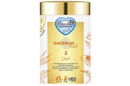 Renske Golddust Dieet bevat veel natuurlijk aanwezige vitaminen, mineralen, aminozuren en essentiële vetzuren en vezels.